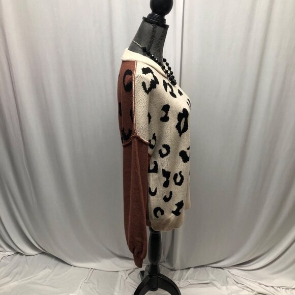 Leopard Slouchy Sweater Womens Size Medium Long Sleeve Casual Oversized NEW - Picture 6 of 10